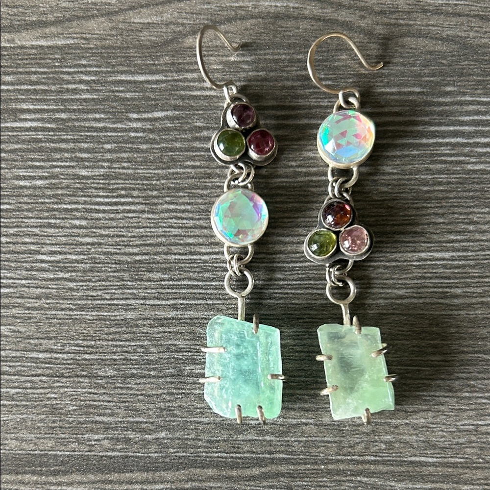 Elegant Silver and Green Dangle Earrings